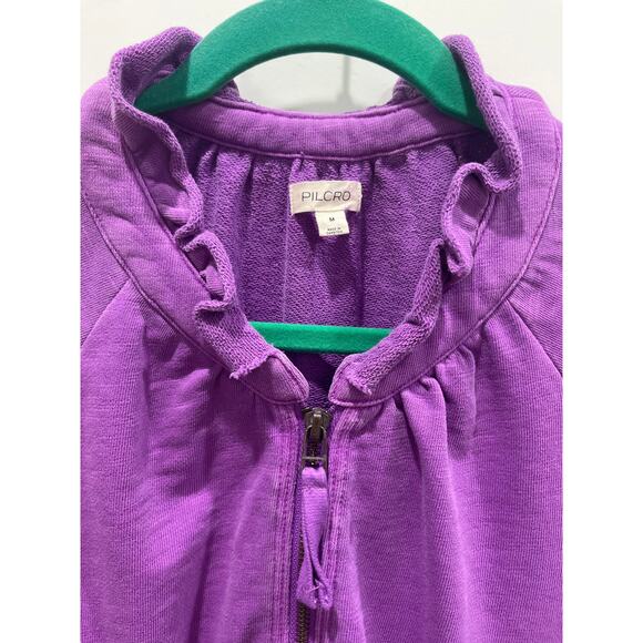 Anthropologie Pilcro Puff Sleeve Half Zip Pullover In Neon Purple Potion Sz M - Picture 3 of 9